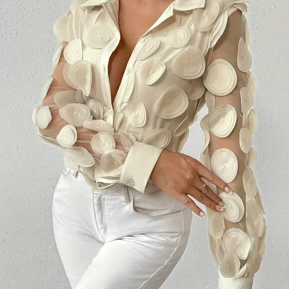 NEW! ELEGANT CHIFFON Raised PETALS BLOUSE SZ L - Picture 2 of 5